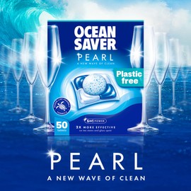 OceanSaver Pearl - All-in-One Eco-Friendly Dishwasher Tablets - Pack of 50 | 5-in-1 Non-Toxic & Plastic Free Dish Washing Tablets for Sustainable Cleaning | 2x More Effective Cleaning