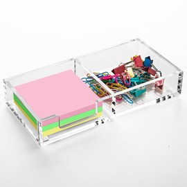WORHE Acrylic Sticky Note Holder, 2in1 Post Note Holder, Cute Sticky Note Dispenser, Desktop Organizer for Office Desk Home School Office(BQ210)