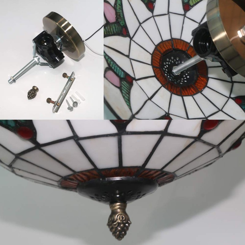 Skyweel Tiffany Style Ceiling Light Vintage Stained Glass Flush Mount
