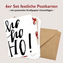 KOKO&LORA® Christmas Cards with Kraft Paper Envelopes (Set of 6) - Premium Greeting Card Set with Natural Envelope - 6 Modern Christmas Cards (Beige/Red)