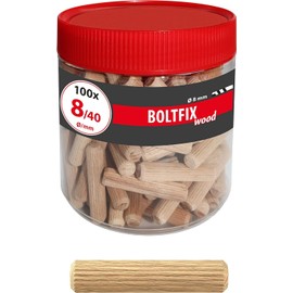 TOX Boltfix 015200141 Wooden Dowels M Wood 8 x 40 mm Corrugated Dowels Solid Beech Pack of 100