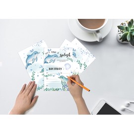 QOFO Dolphin Birthday Party Invitations-Set of 20 With Envelopes,Ocean World Party Theme,For Birthdays & Summer Beach Parties,Party Decorations And Supplies-YQC01