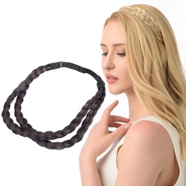 Gledola Double Three Strands Braid Headband Synthetic Hair Plait Headband for Women Hair Accessory (Dark Brown)