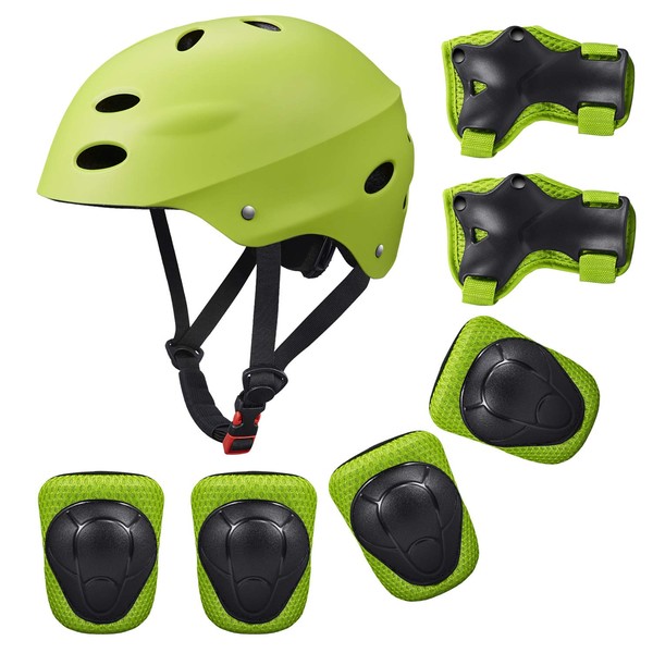 Kids Protective Gear, Kid Bike Helmet Knee Pads and Elbow Pads Set with Wrist Guard Skateboard Accessories for Rollerblading Skateboard Cycling Skating Bike Scooter.