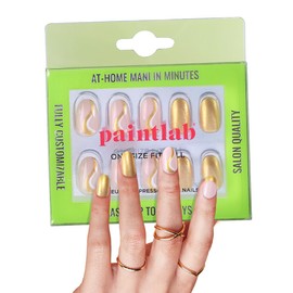 PaintLab Press-On Nails Manicure Kit, Glitter Gold, 24-Piece Set, Long-Lasting Fake Nails with Glue, File, Prep Pad & Cuticle Stick