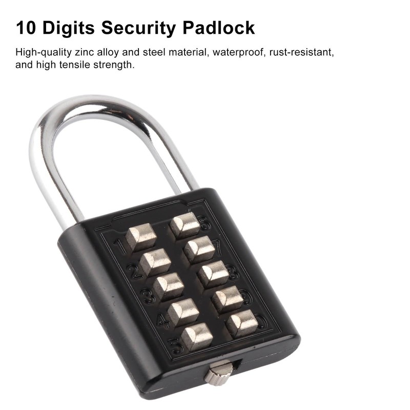 WGFOIP Push Button Padlock, 10 Digit Combination Padlock Weatherproof Code