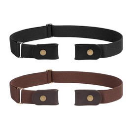JASGOOD Men No Buckle Belt Buckle Free No Show Elastic Belts Women Unisex Invisible Adjustable Waist Belt for Jeans Pants 2 Pack(C-Black+Coffee,Fits Pant Size 39''-61'')