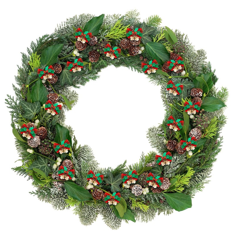 Whaline 24pcs Christmas Bow Xmas Wreaths Mini Bows Christmas Tree
