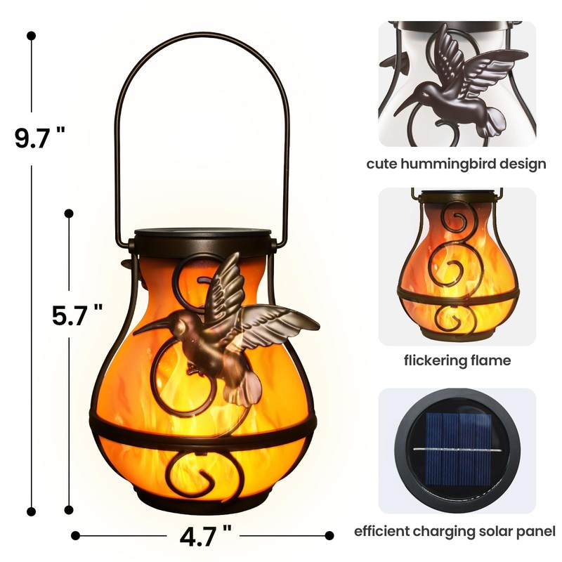 X-PREK 2 Pack Solar Lanterns Outdoor Waterproof Hummingbird Hanging Solar