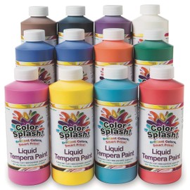 S&S Worldwide Color Splash! Liquid Tempera Bulk Paint, Set of 12 in 11 Bright Colors, 16-oz Easy-Pour Squeeze Bottles, For Arts & Crafts, School, Classroom, Poster Paint, For Kids & Adults, Non-Toxic.