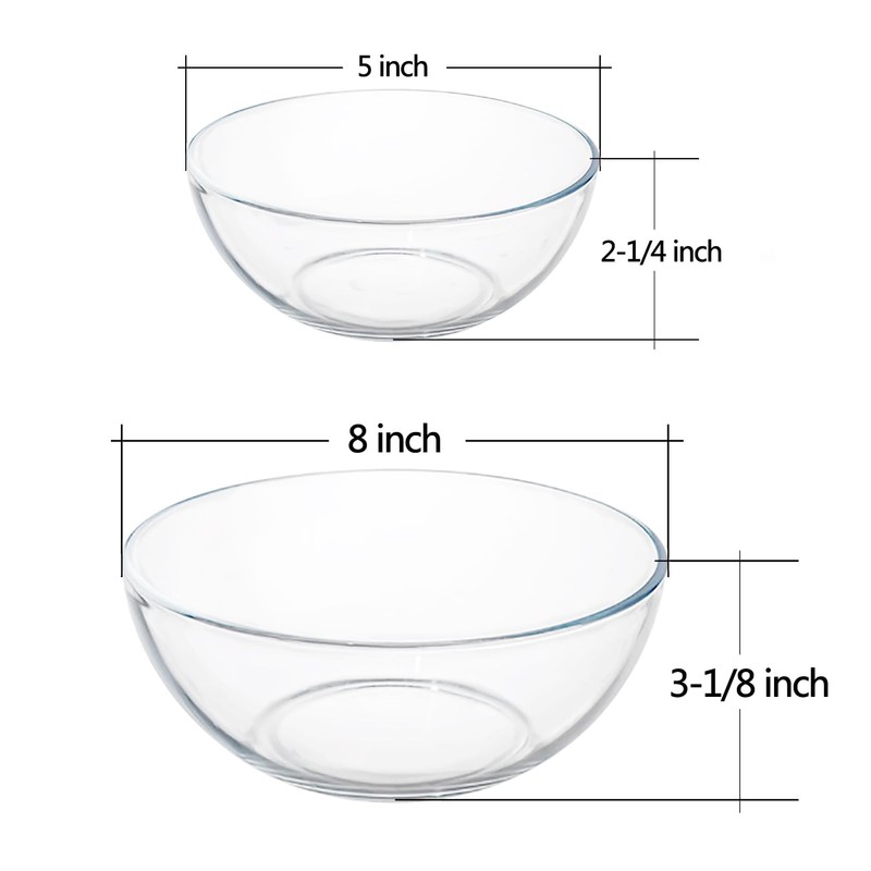 FOYO 5 Inch Glass Mixing Bowls Set - Round, Small