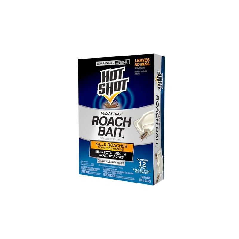 Hot Shot MaxAttrax Roach Bait 12 Count, Child-Resistant Bait Stations