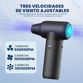 Kayoosi Soplador Jet Dry, 150000 RPM 3-Velocidades Soplador Turbo Jet Eléctrico, Colector de Polvo Eléctrico Portátil con Indicador de Electricidad, 3 Boquillas para Limpiar Coches, Teclados, Barbacoa