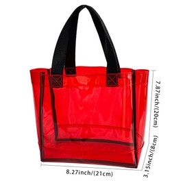 TotePrint Clear 1 Packs Small Tote Work Bag,8.27 inches x 7.87 inches x 3.15 inches Gift Wrap Handbag for Bridal and Birthday Party,Travel Makeup Pouch with Handle (1PCS-Red)