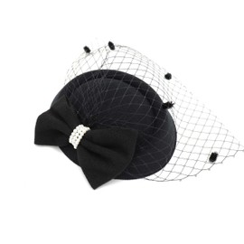 Umeepar Bowknot Pillbox Fascinator Hat Headband for Women Tea Party Wedding Hat with Veil Hair Clip (Black)