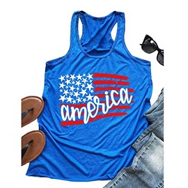 EXMIUN America Tank Tops Women 4th of July Tank Tops American Flag Stars Stripes Vest Tees Shirts (Blue, M)