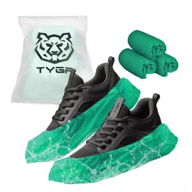TYGA STORE (30 Pieces Disposable Shoe Covers - Green Plastic, Anti Slip, Dust Proof, Waterproof Overshoes - Indoor, Outdoor, Carpet, Floor, Rain, Boot, Safety, Cycling, Strong Foot Covering