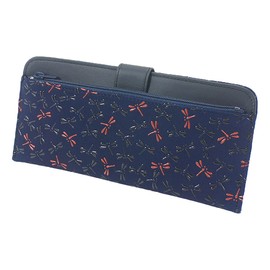 Indenya 7512 Long Wallet, Thin Coin Purse Included, Deer Leather, Nagomi, Dragonfly Pattern, Navy Blue Base x Black Red Lacquer, Navy, Black, Red