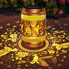 Solar Lanterns Outdoor Waterproof,Hanging Solar Hummingbird Lights Garden Decor,Hummingbird Gardening Gifts for Women Mom Grandma Birthday,Metal Hollowed-Out Lanterns for Yard,Patio,Backyard,Porch