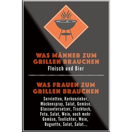 schilderkreis24 Funny Saying "Was Männer zum Grillbrauchen Fleisch Bier" Magnet Decorative Fridge Magnet BBQ Grill Gift Idea Garden Patio Balcony Kitchen 9 x 6 cm
