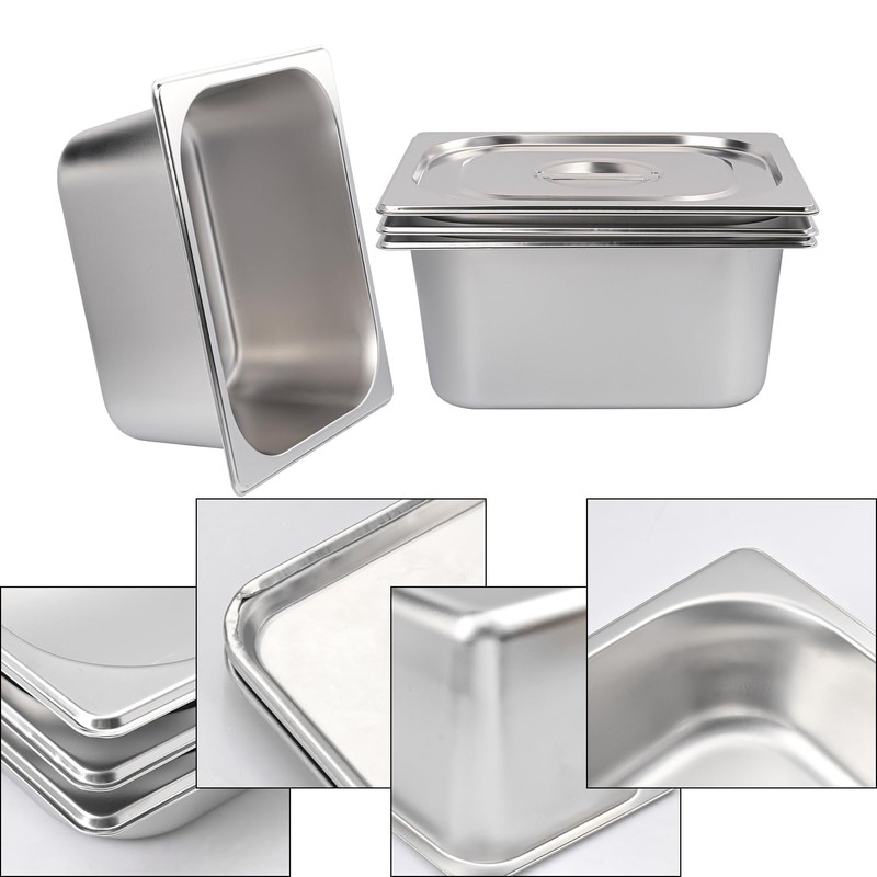 Biugaaufai 5 Pack 1/2 Size Stainless Steel Steam Pan, 6