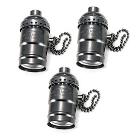 FINELED 3 Pack E26/ E27 Aluminous Shell Vintage Bronze Edison Pendant lamp Holder,Black DIY Accessories E26 Screw Medium Base Light Socket with Chain Switch