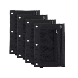 1InTheOffice Black Pencil Pouch, 3 Ring Binder Pencil Bag, Pencil Case with Double Pocket and Mesh Window,"4 Pack" (Canvas Black)