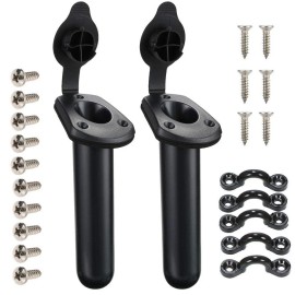 Borogo 2 Pack Kayak Deck Flush Mount Fishing Rod Holders and Cap Cover for Boat, Can