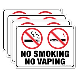 No Smoking No Vaping Sign - 4 Pack - 10 x 7 Inches Rust Free .040 Aluminum - UV Protected, Waterproof, Weatherproof and Fade Resistant - 4 Pre-drilled Holes