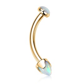 G23 Titanium Eyebrow & Belly Button Jewelry - 12mm & 1/2" Round Arrow Shape Curved Barbell 16g White Opal Lip & Navel Rings