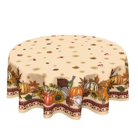 Thanksgiving Tablecloth Round 60 Inch Fall Harvest Pumpkin Decoration Outdoor Table Cloth Farmhouse Autumn Maple Leaves Table Cover for Dining Kitchen Holiday Party Picnic Home Fall Decor