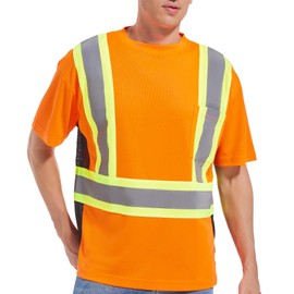 ArcRidge Reflective Safety Shirt for Men and Women - Class 2 High Visibility Construction Shirt - Dual Tone Reflective Strips, Orange, X-Large