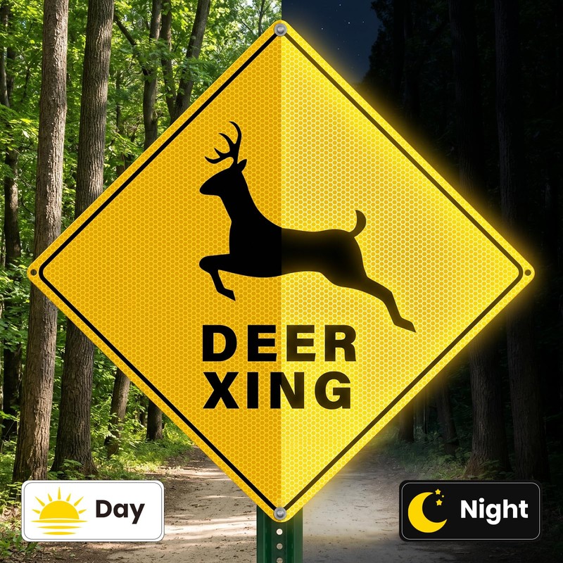 2 Pack Deer Xing Crossing Signs 18" x 18" Reflective