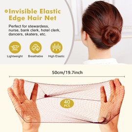 40pcs Hair Nets for Buns, Invisible Elastic Edge Mesh Invisible Elastic Hair Nets Dance Balllet Bun Hair Net with 100pcs U Shaped Hair Pins for Ballet Bun, Sleeping, Women and Wig(Brown)