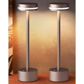 FUNTAPHANTA Modern Rechargeable Cordless Table Lamp, Aluminum Shell Dimmable Battery Powered Lamp, 4000mAh Certified Battery, 3000K Portable Warm White Bedside Lamp, Pack of 2 (Brown)