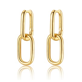 FAOMZQ Rectangular Hoop Earrings for Women Silver/Gold, Earrings with Pendant Geometric Huggie Small Hoop Earrings Oval Hoop Earrings for Women, Silver