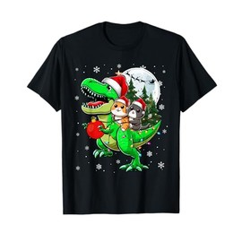Two Xmas Cats Riding T-Rex Reindeer Lover Kids T-Shirt
