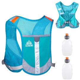 Azarxis Reflective Hydration Backpack, Hydration Vest, Lightweight and Breathable, Marathon Running Backpack for Marathon Running Cycling (Blue with 2 250 ml Water Bottles)