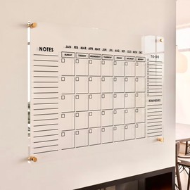 Large Oversize Crystal Clear Acrylic Wall Calendar Dry & Erase Board | 40" X 26" | Monthly Family Calendar Home Office Glass Calander Reusable Big Whiteboard | Free Pens & Eraser