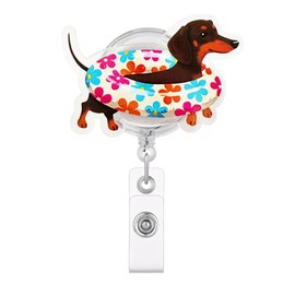 Celokiy Dachshund Summer Badge Reel – Cute Dog with Pool Float Retractable ID Holder – Funny Nurse, Teacher Gift, Pet Lover Office Accessory