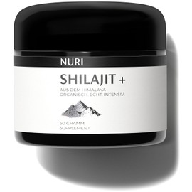 NURI - Reines Himalaya Bio Shilajit Harz | 50g Pack | 100 Portionen à 500 mg | Nahrungsergänzungsmittel Mumijo Authentisch und natürlich | Enthält Fulvinsäure und Spurenelemente | Ohne Ashwagandha