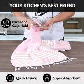 Softopia Cotton Turkish Kitchen Towels 18x26 Inches with Tassels - 4 Pack - Absorbent, Durable, Soft 100% Cotton Dish Towels for Drying & Cleaning - Machine Washable, Quick Dry - Baby Pink