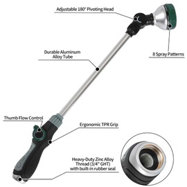 Seatern Watering Wand for Garden Hose, 24 Inch, 8 Spray Patterns, Garden Hose Nozzle with Thumb Flow Control, Adjustable Water Sprayer with Pivoting Head, Ideal for Hanging Baskets and Shrubs