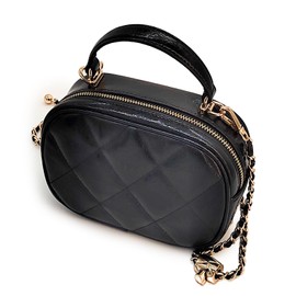 ChicSatchels Leather Quilted Crossbody Bags for Women - Square Purse with Metal Chain Strap - Elegant Box Purse, Black
