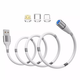 LIGHTSMAX 3 in 1 Magnetic USB Cable, Fast Charging & Data Sync Cable with Soft LED Light