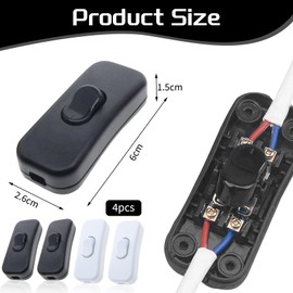 Pack of 4 Toggle Switches 230 V, Cord Switch, On/Off Switch 230 V, Power Switch, Lamp Switch Lamp, Wire Light Switch Socket, Lamp Cable, Cord Switch, Switch Connection Cable