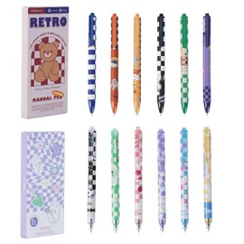 IEMIEBSHA 12PCS Black Ink Gel Pens, Cute Cartoon Retractable Animal Child Check Pens, 0.5mm Smooth Writing Pens School Supplies Gifts for Kids Girls Boys Women Writing Taking Notes Drawing