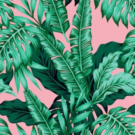 VEELIKE Pink Tropical Wallpaper Palm Leaves Peel and Stick Wallpaper 17.7''x354'' Pink Contact Paper for Walls Self Adhesive Vinyl Roll Stick on Removable Wallpaper for Bedroom Bathroom Backdrop Shelf