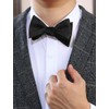 PenSee Mens Black Solid Self Bow Tie Jacquard Woven Silk