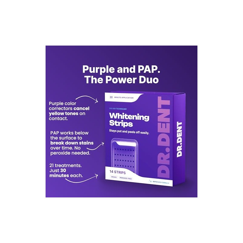 DR.DENT Purple Teeth Whitening Strips 7 Treatments - Enamel Safe